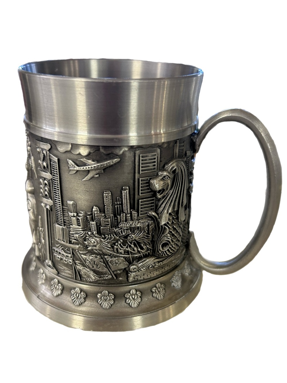 Pewter Singapore Scenes Tankard Mug Garden City 3D Relief Images History Culture